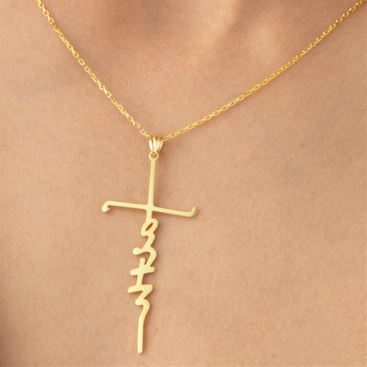 1 Piece Simple Style Cross Letter Stainless Steel Titanium Steel Plating Hollow Out Pendant Necklace_colorza_5