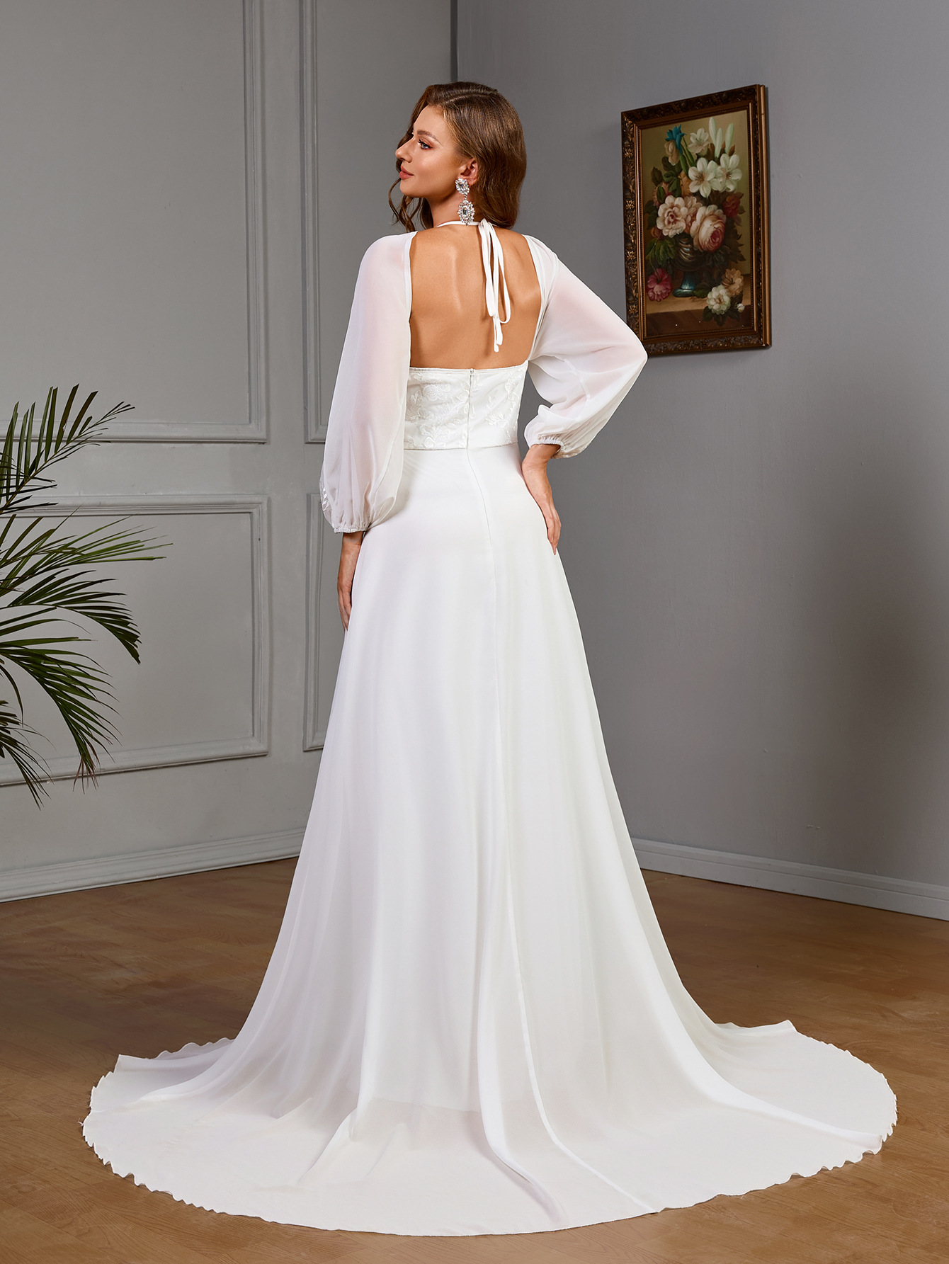 Europa y Estados Unidos comercio exterior transfronterizo ropa de mujer Amazon manga larga sexy vestido de boda de cuello en V encaje empalme cola image 4
