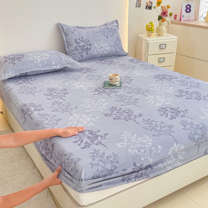 Fitted Sheet Single Piece Bed Cover Dustproof Protective Cover Pure Cotton Brushed Thickened Non-Slip Student Dormitory Full Surround Fitted Sheet Single Person