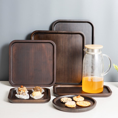 Bamboo Tray Walnut Color Tea Plate Rectangular Square Round Commercial Household Tea Cup Creative Bamboo Water Cup Plate