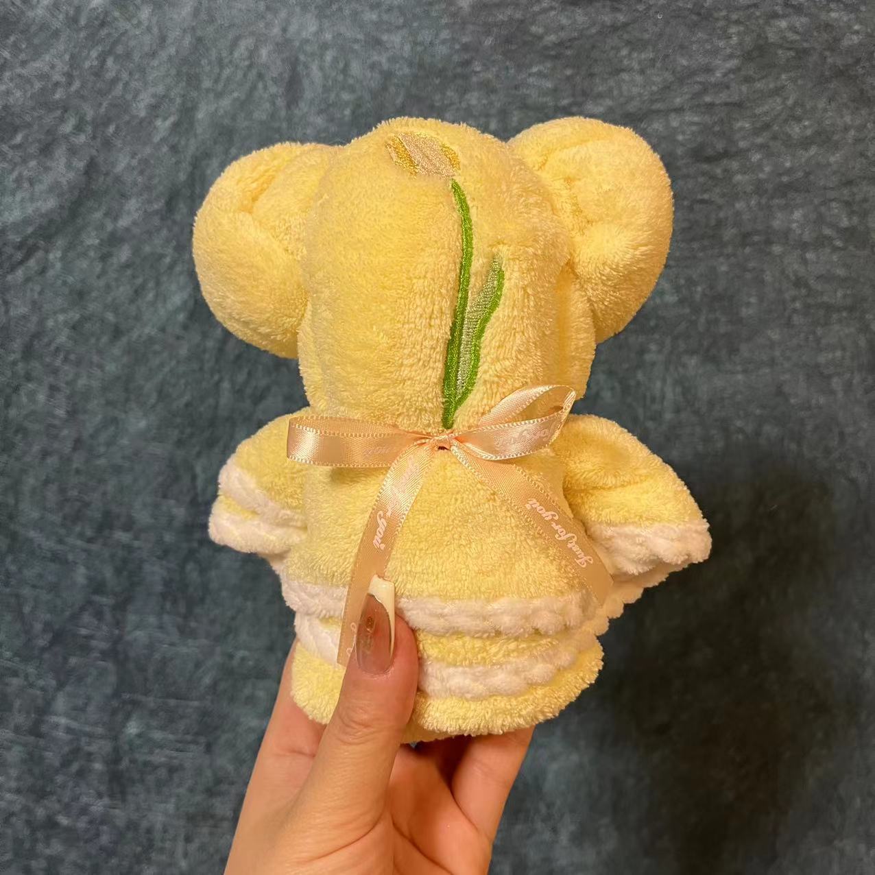 34*74 노란 튤립 수건 곰