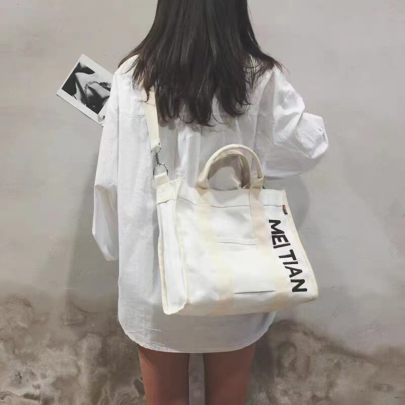 原创设计日系拉链通勤加厚帆布托特包休闲文艺学生简约单肩手提包|undefined