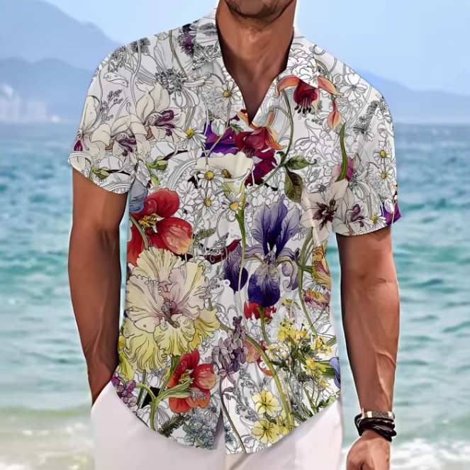 2026 Cross-Border Men's Hawaiian Beach Lapel Button-Down Shirt, Fashionable, Comfortable, Classic and Timeless Short-Sleeve 2026 Cross-Border Men's Hawaiian Beach Lapel Button-Down Shirt, Fashionable, Comfortable, Classic and Timeless Short-Sleeve
