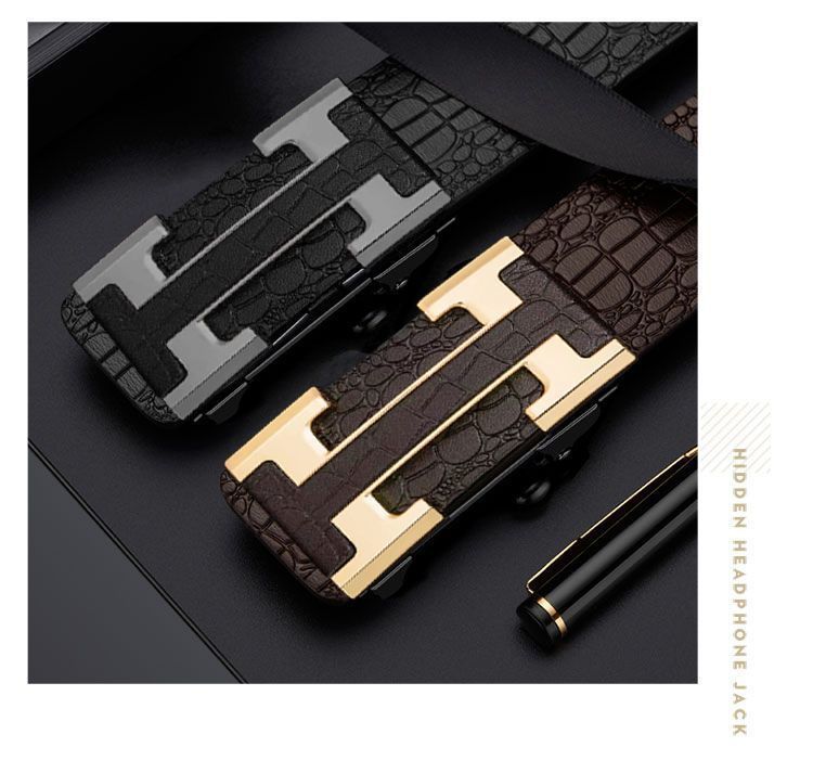 Crocodile Pattern Leather Belt Men's Waist Belt with Automatic Buckle Letter HB Fake Leather Belt Casual Versatile Trouser Belt