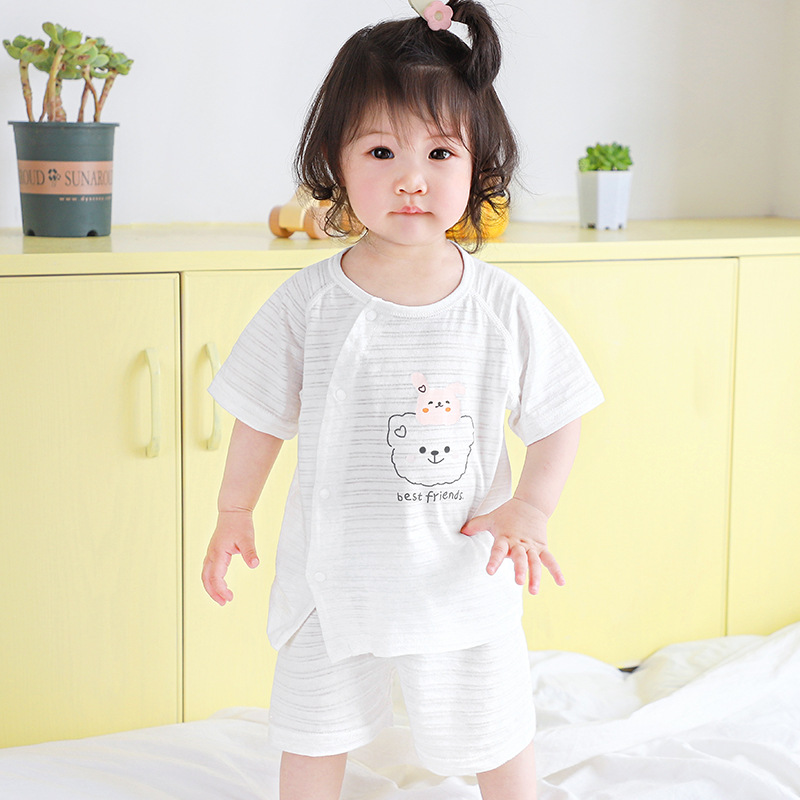Traje de manga corta para bebés, ropa fina de algodón para niños de verano, niños y niñas divididos, ropa de verano para bebés de dos piezas