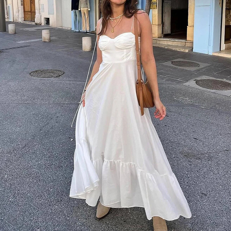 318g Weight Maxi Long Dress Dress Length Type Sleeveless Sleeve Length Swing Dress Dresses Type Wholesale Women's Casual Elegant Streetwear Backless Solid Color Holiday Daily Selfie Strap Sleeveless Swing Dress