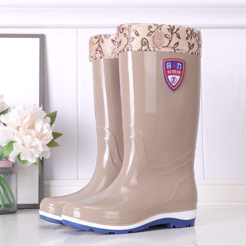Botas de lluvia de gelatina de tubo alto, botas de lluvia de caramelo de tubo largo antideslizantes para mujer, zapatos de goma de agua, botas de agua de cuatro estaciones para mujer, zapatos de agua para adultos para mujer