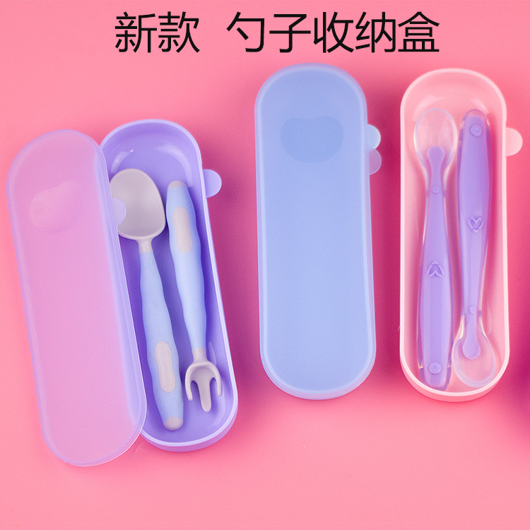 Baby Tableware Storage Box Silicone Spoon Children's Spoon and Fork Factory Feeding Utensils with Lid for 0+ Years Old