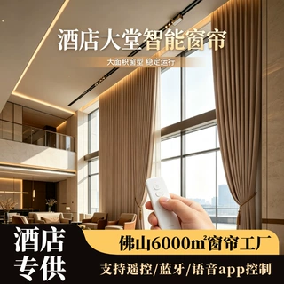 定制酒店大堂智能窗帘遥控语音控制自动窗帘海外专供智能电动窗帘