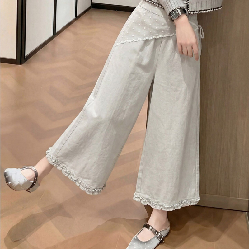 Unmun2026 Spring and Summer New Style Casual Pants with a Youthful Design, Loose Fit, and Ruffled Edge Trim
