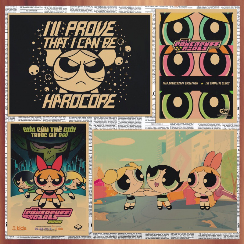 Big Size Powerpuff Girls Poster Animation Retro Kraft Paper Decoration Wall Painting Mural Decoration Painting