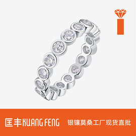 欧美跨境S925银莫桑石戒指 全莫桑白金戒指高级感带证书女戒圈