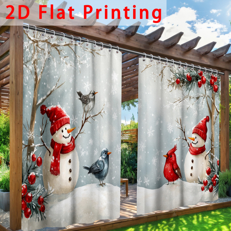 Cross-Border Jit Curtain Outdoor Waterproof Curtain Courtyard Curtain Christmas Snowman Digital Printed Cloth Curtain