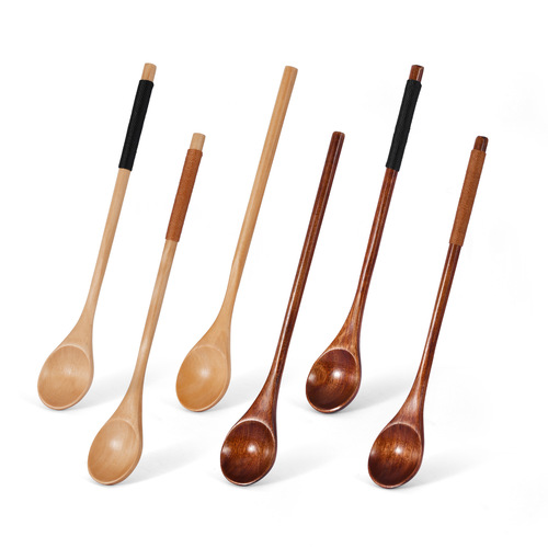 Japanese nanmu long handle spoon 20cm creative wire wrapped round handle honey spoon stirring spoon children's soup spoon small wooden spoon