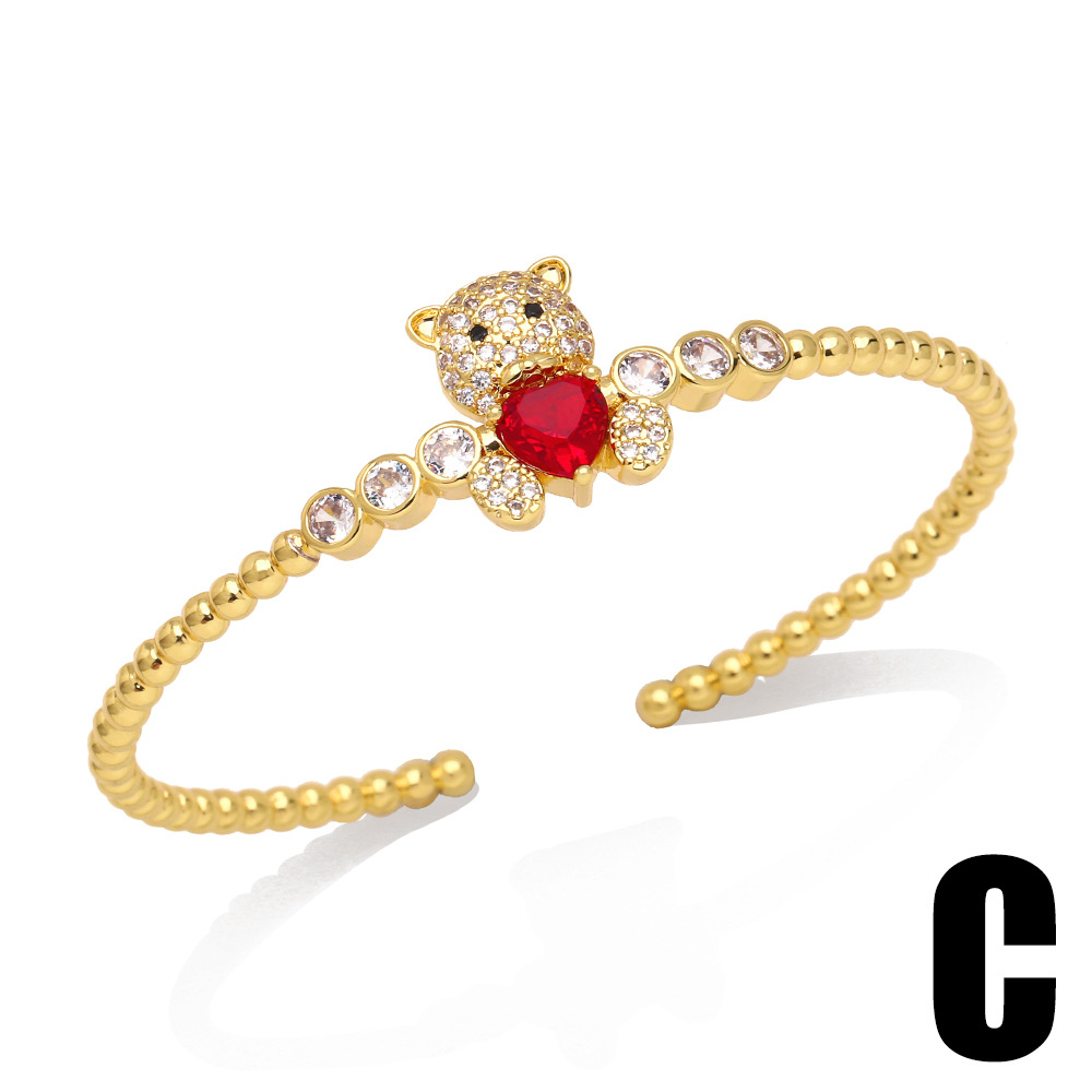Fashion Bear Heart Shape Copper Bracelets Plating Zircon Copper Bracelets