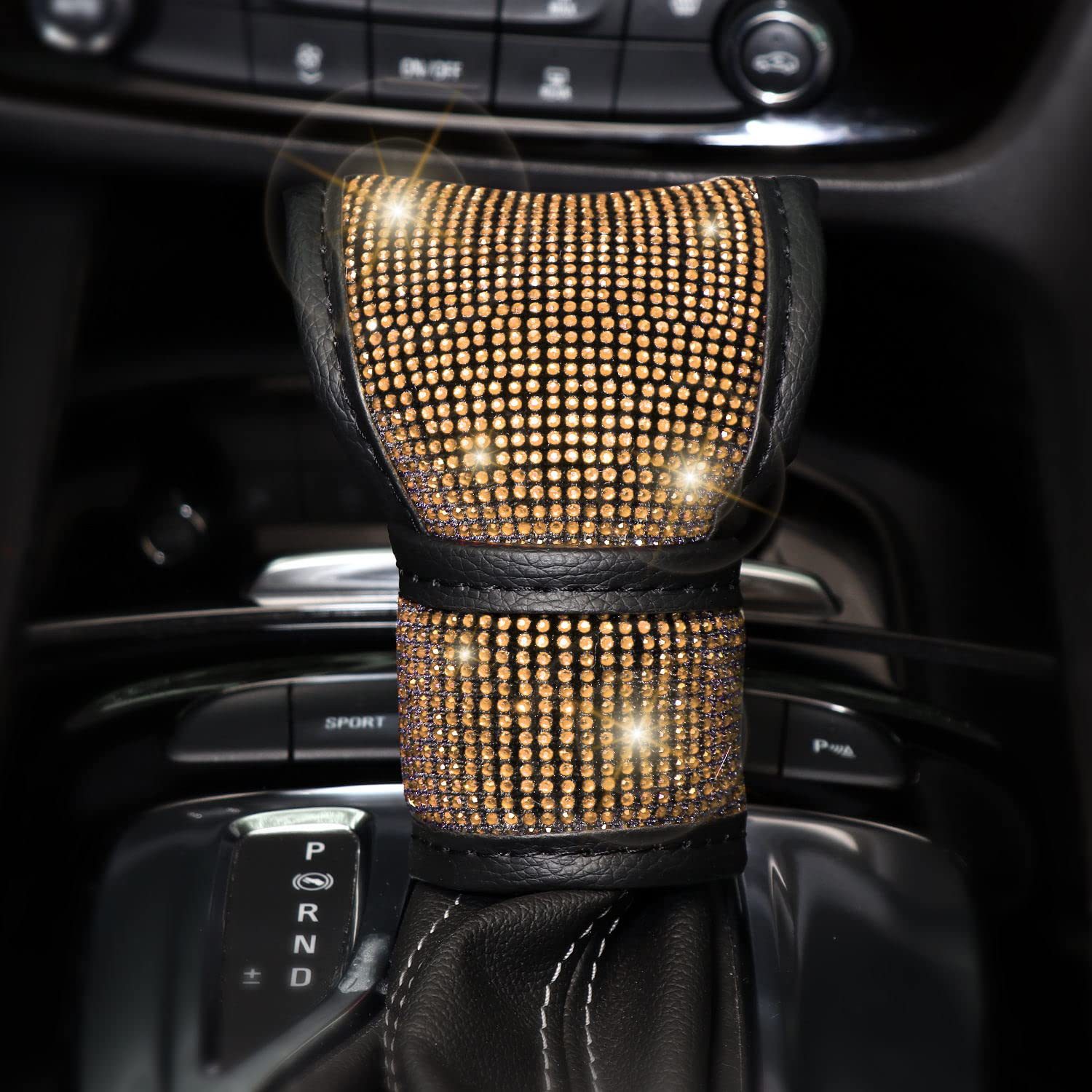8-Piece Car Diamond-Encrusted Decorative Set: Steering Wheel Cover, Ignition Ring, Seat Belt Shoulder Pads, Cup Mat, Gear Shift Cover