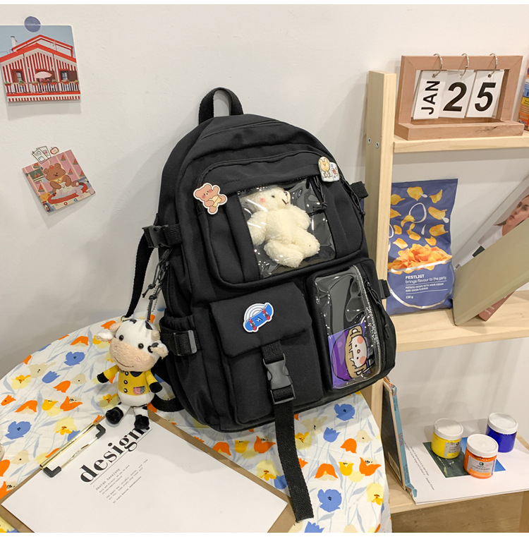 637g Weight Polyester Lining Material Zipper Closure Type School Occasion Nylon Material Solid Color Pattern Women'S Gender Square Shape White, Pink, Green, Blue, Black Color Large Size Wholesale Large Capacity Bear Backpack Nihaojewelry 34