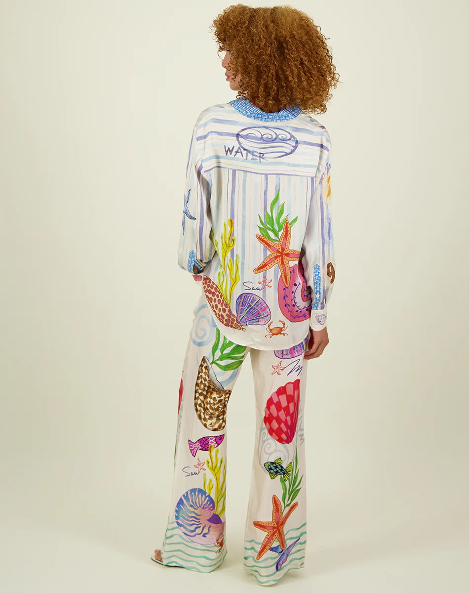 182g Weight Long Sleeve Sleeve Length Polyester Fabric Type Pant Co-ord Set Sets Type 2 Pieces Set Quantity Holiday, Beach Occasion Turndown Neckline Loose Fit Type Graffiti Pattern Summer Season Women's Gender Printing Design Streetwear Style Holiday Beach Women's Streetwear Graffiti Polyester Printing Pant Co-ord Set Pants Sets 2