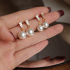 Sophisticated demi-season earrings from pearl, retro mosquito coil, ear clips, simple and elegant design, no pierced ears