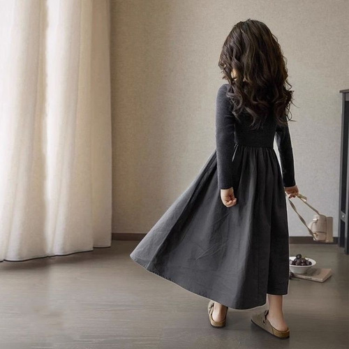 Girls Autumn Fashionable Knitted Dress  Spring and Autumn New Style Stitched Art Long Sleeve Skirt 0178A001