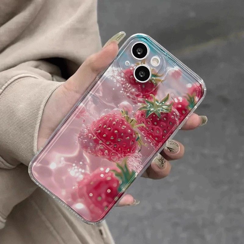 Schutzhülle für iPhone 16, 15, 14, 13, 12, 11 Pro, Pro Max Plus, Erdbeere im Wasser, 15 Pro Max, Frische 14, Premium 13, Silikon 12, Weiche Hülle_voghion.com