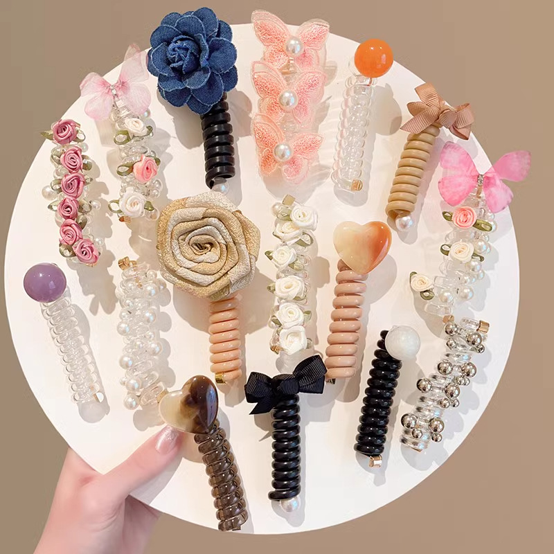 复古圆珠泡泡辫头绳电话线发圈女2025新款高级感马尾编发神器发饰