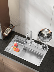 手工廚房304不鏽鋼水槽日式家用納米洗碗槽單盆台下洗菜盆大單槽