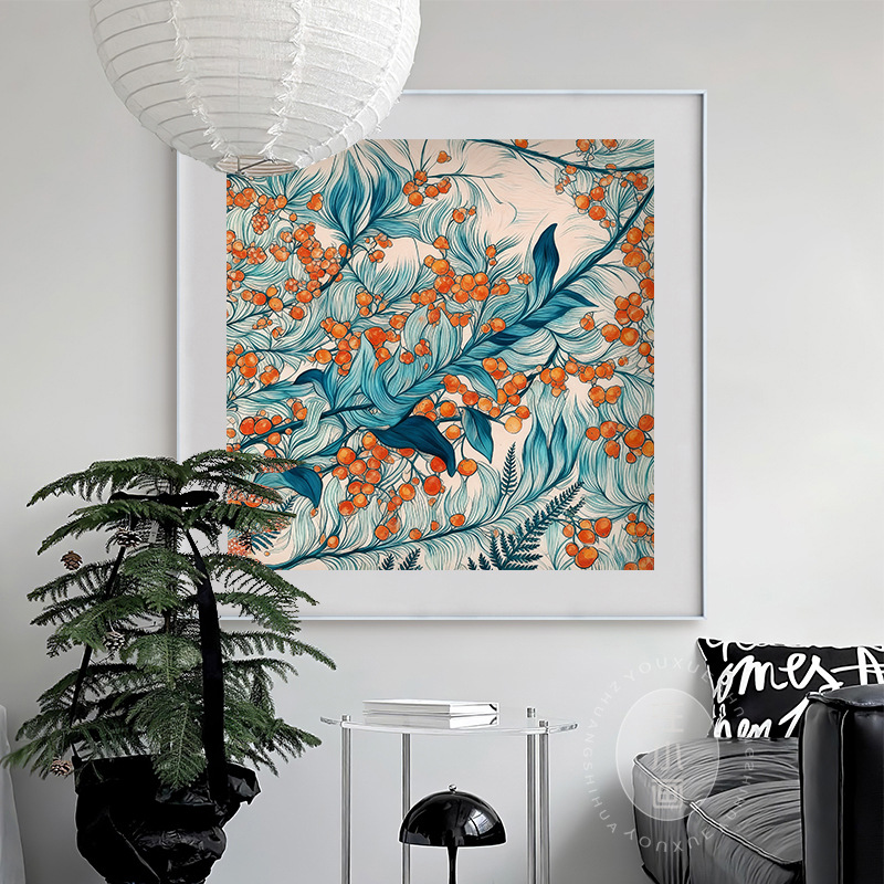 Cream Style Plant Flower Bedroom Decoration Painting Bauhaus Sofa Background Wall Hanging Painting Abstract Art Living Room Mural