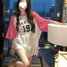 2-300斤胖mm超大码女装夏季中长款宽松显瘦撞色短袖T恤女圆领上衣