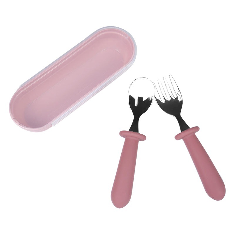 Silicona bebé pezón grado alimenticio silicona 304 Acero inoxidable cuchara bebé suplemento alimenticio cuchara de arroz de color sólido