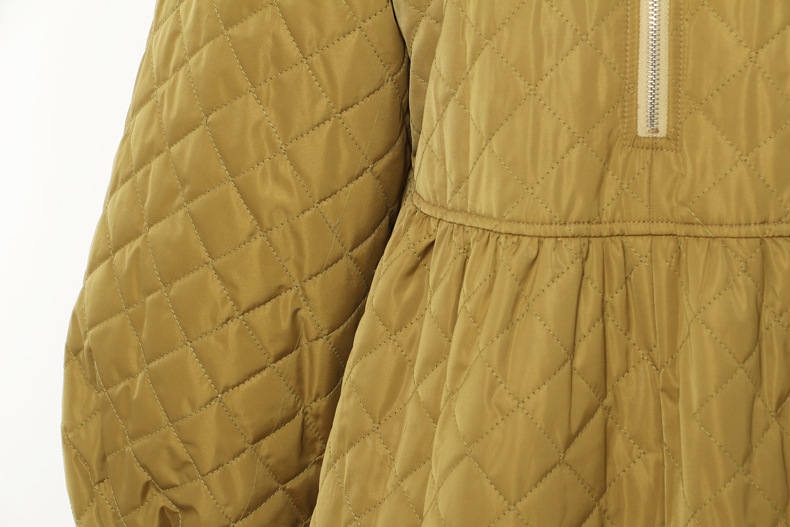 Autumn Winter round Neck Quilted High Waist Loose Dress Cotton Padded Jacket for Women