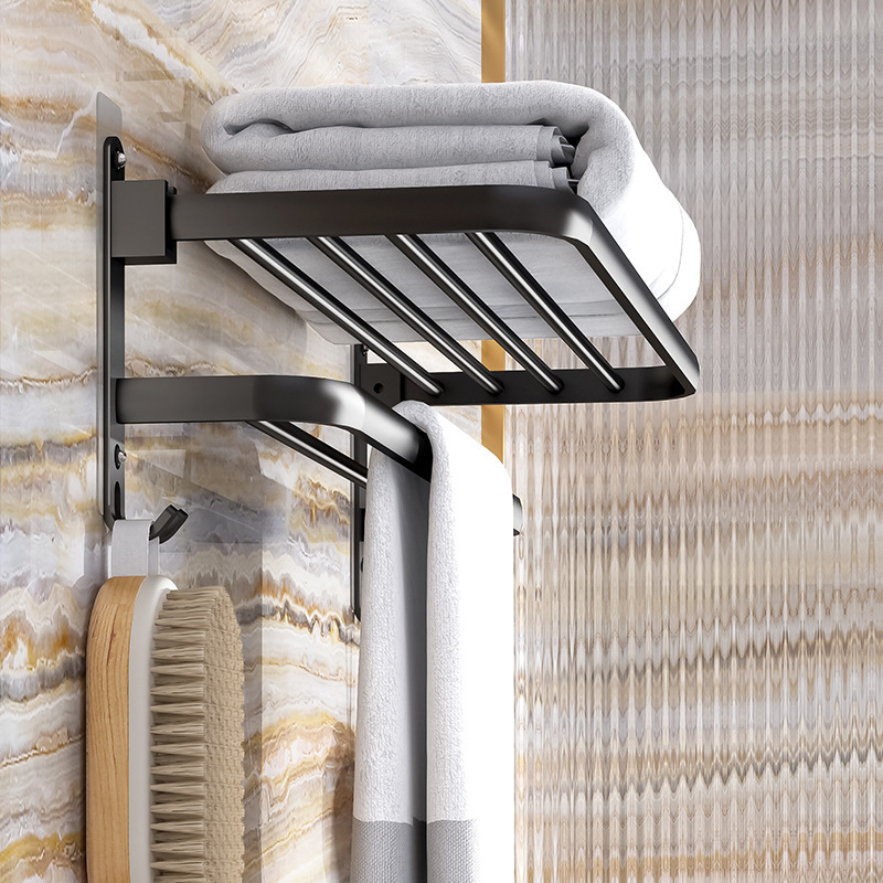 No Punching Towel Rack Space Aluminum Patch Bath Towel Rack Black Bathroom Storage Rack Hanger Bathroom Towel Bar No Punching Towel Rack Space Aluminum Patch Bath Towel Rack Black Bathroom Storage Rack Hanger Bathroom Towel Bar