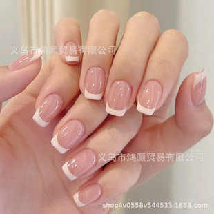 Wear nail new all-match gradient simple French new handmade pure style manicure White Little Red Book detachable