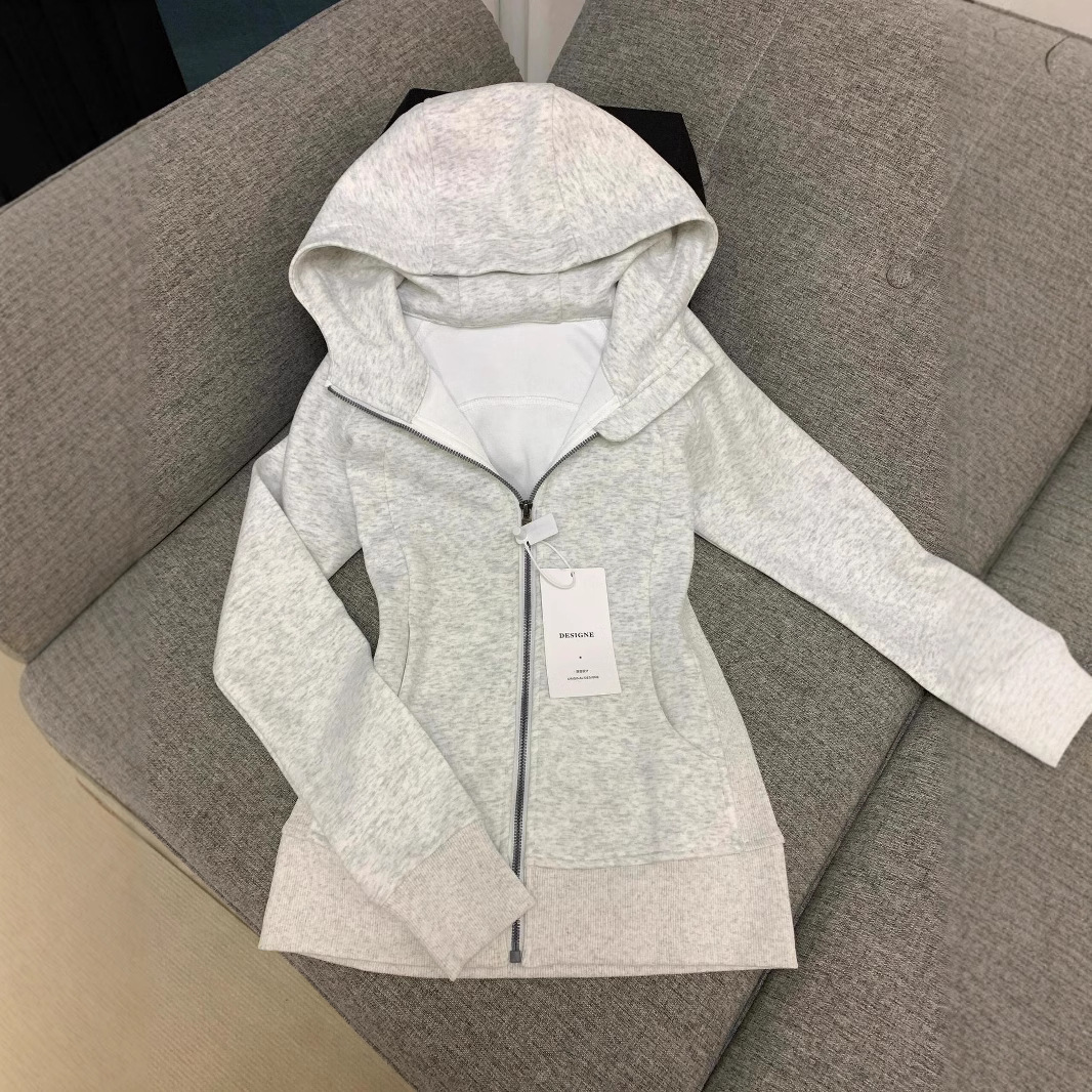 LULU fend スリムフィットスウェットシャツ レディース カジュアル ラフ フード付き ヨガジャケット 春用 裏起毛 保温トップス scuba