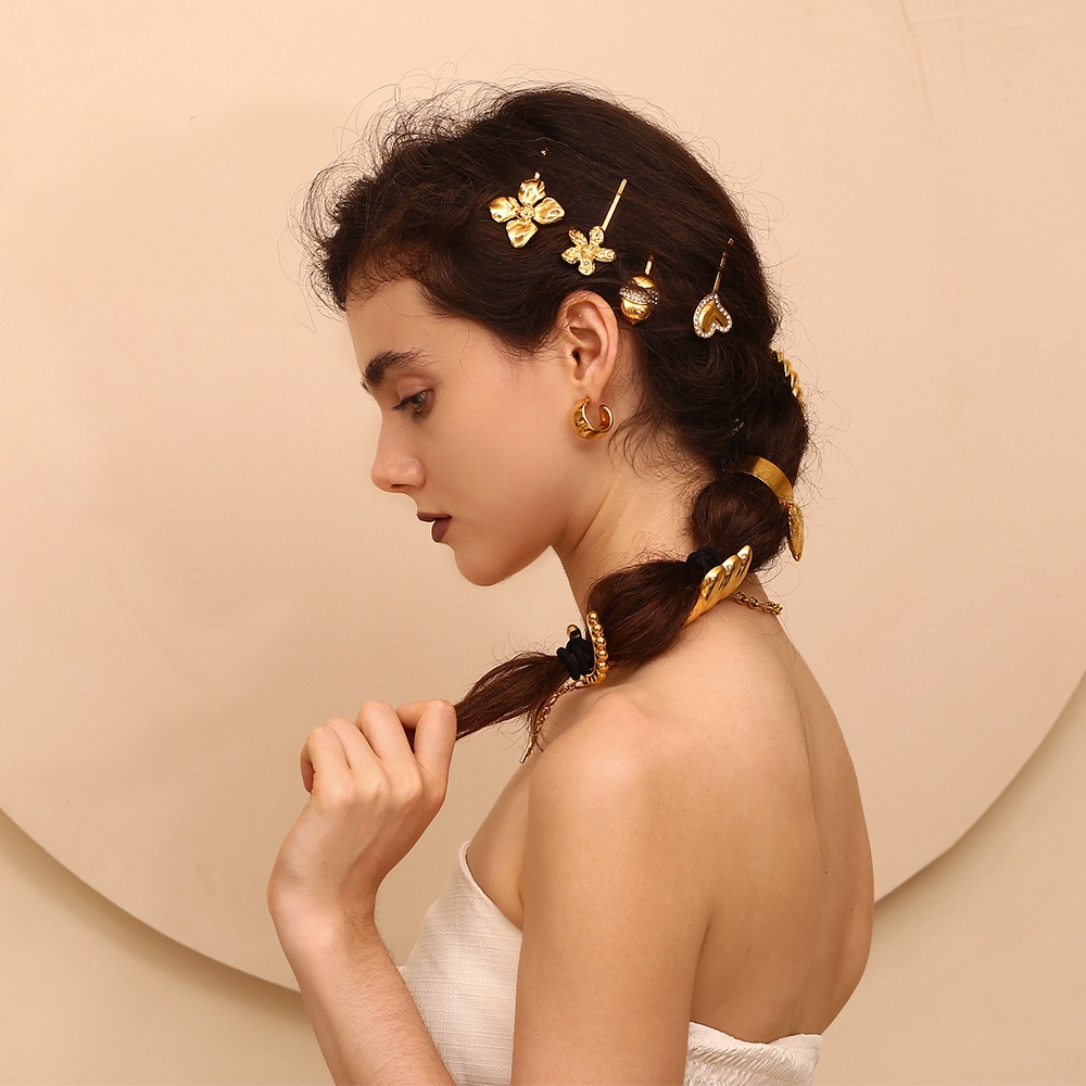 Accessori per capelli unisex alla moda, design di nicchia esplosivo, in acciaio inossidabile, placcato in oro, temperamento, disposizione di perline, corda per capelli, stile femminile_voghion.com