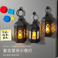 创意复古发光六角小夜灯冰箱贴磁吸led装饰氛围灯小挂件桌面摆件