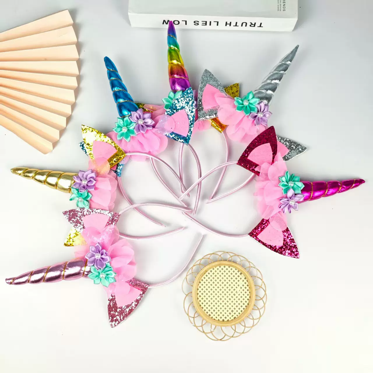 彩虹独角兽发箍卡通可爱发饰儿童头箍女万圣节热卖节日派对头饰