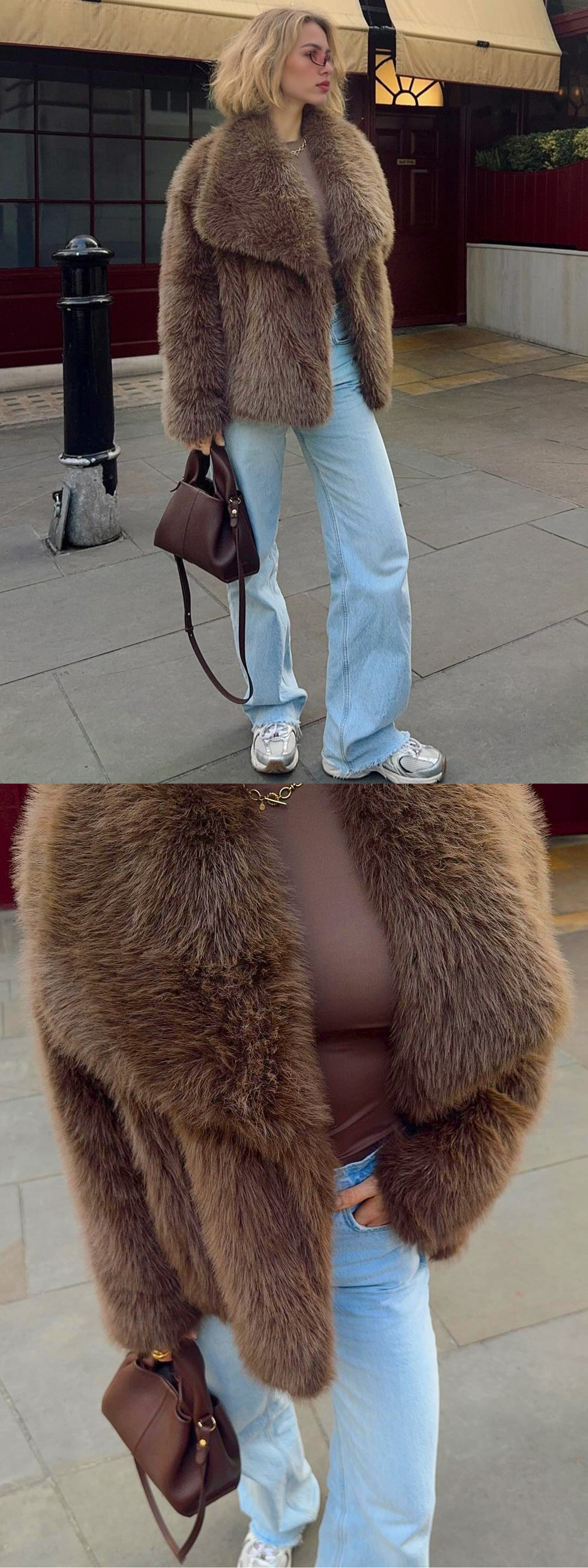 Damen-Kunstpelzjacke – Eleganter Kurzmantel mit Taschen für Herbst und Winter (S-XXXL)_voghion.com