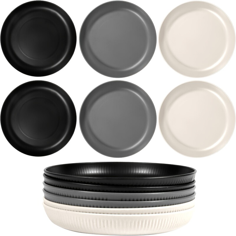 6-Piece Deep Dish Salad Plate Fruit Plate Pasta Plate Household Portable Lightweight Reusable Student Party