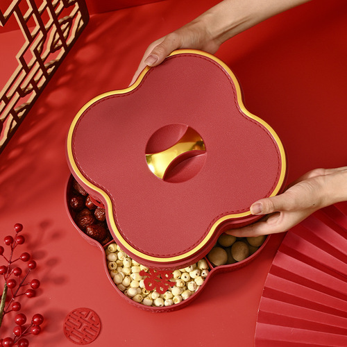 New light luxury imitation leather fruit tray household multi-layer dried fruit box with lid nut candy box living room snack tray