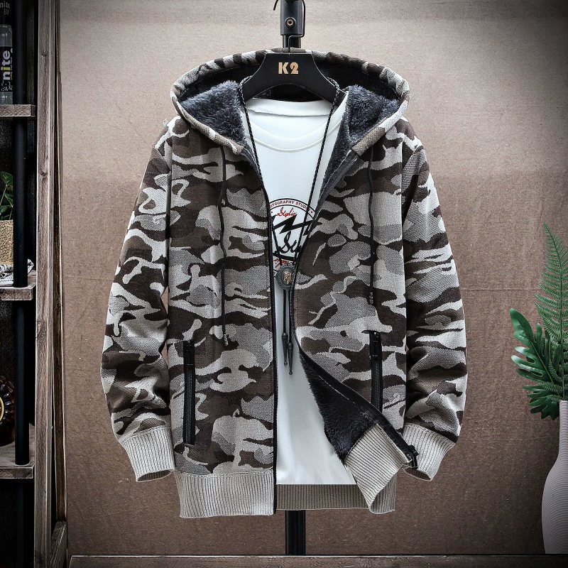 (Cross-border trading), demi-season fashionable fleece sweater, cardigan, camouflage jacket with hood, 2021 collection, plus size, slim fit