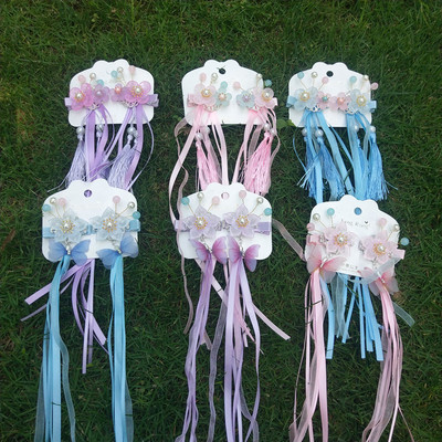 一对价儿童汉服头饰中国风女童古装配饰蝴蝶飘带 发夹古风头饰卡