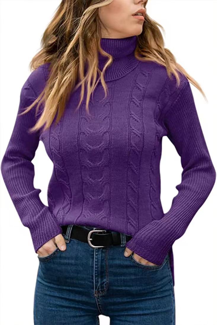 Dames herfst en winter nieuwe effen kleur coltrui retro lange mouwen dames trui_voghion.com