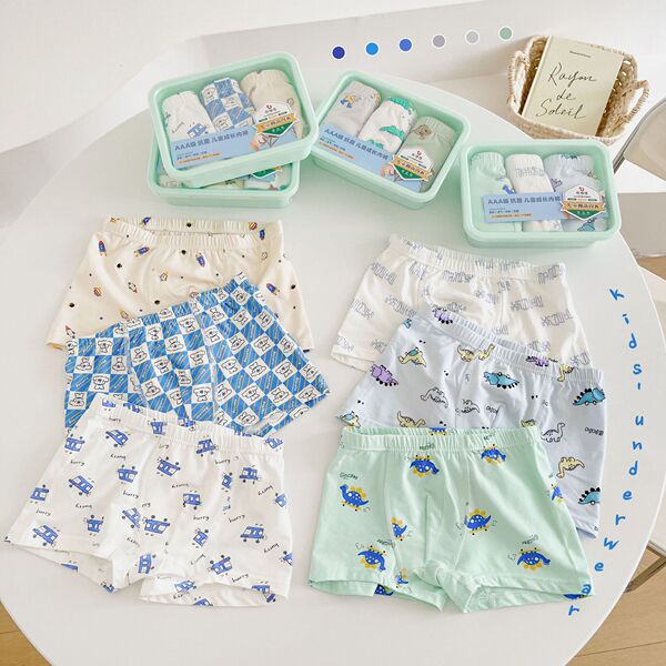 [3 Boxes] Children's Triple A Antibacterial Cotton Underwear Seamless Boxer Underwear for Large Children