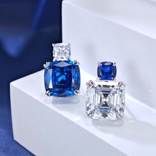 2024 new AB blue and white earrings female s925 sterling silver fashion Joker geometric high carbon diamond earrings wholesale