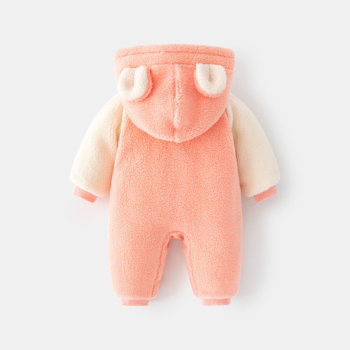 Baby Cotton Fleece Lined Pajamas for Autumn/Winter Outings, Thick Climbing Suit for Toddlers, Cute Outerwear Cotton Hoddie