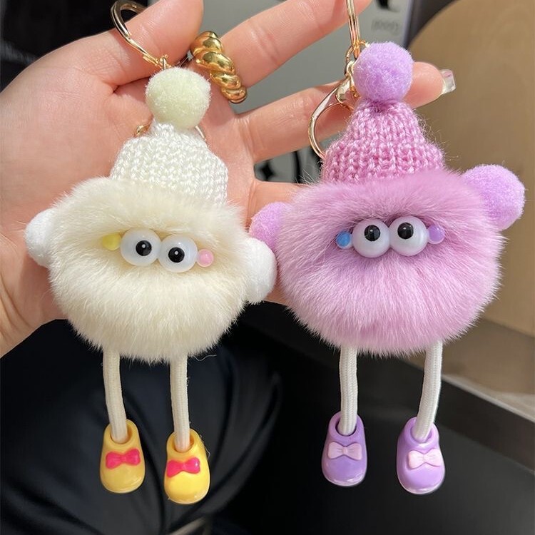 Korean Ins Long-Legged Imitation Rex Rabbit Fur Small Coal Ball Car Keychain Pendant Popular Plush School Bag Bag Pendant Gift