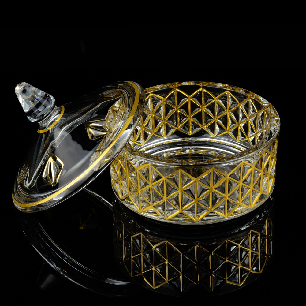 欧式水晶玻璃首饰盒装饰摆件 轻奢描金饰品收纳盒 炫丽首饰盒三层