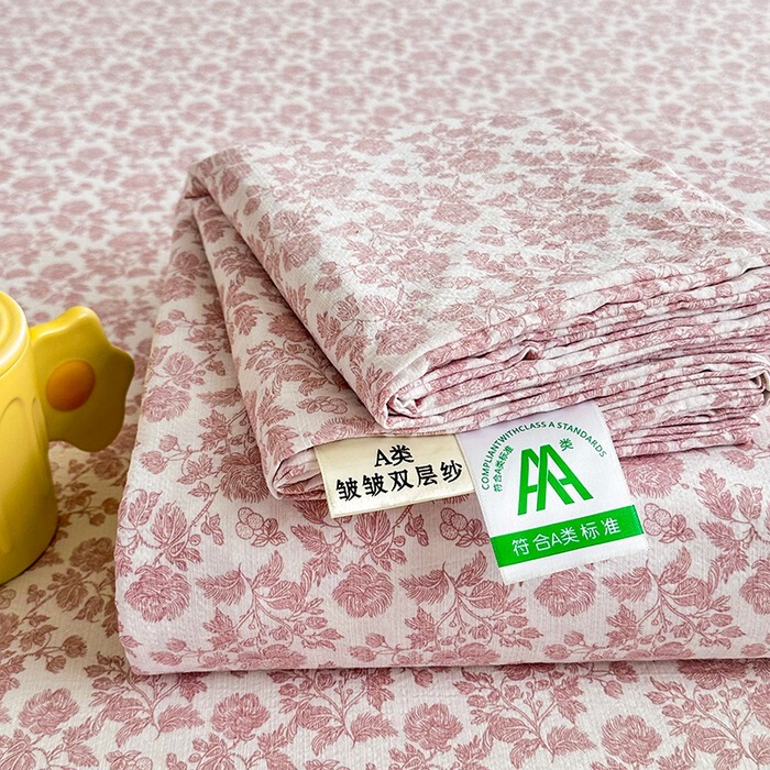 新款小清新双层纱可机洗亲肤床单棉被单人双人学生宿舍舒适三件套|undefined