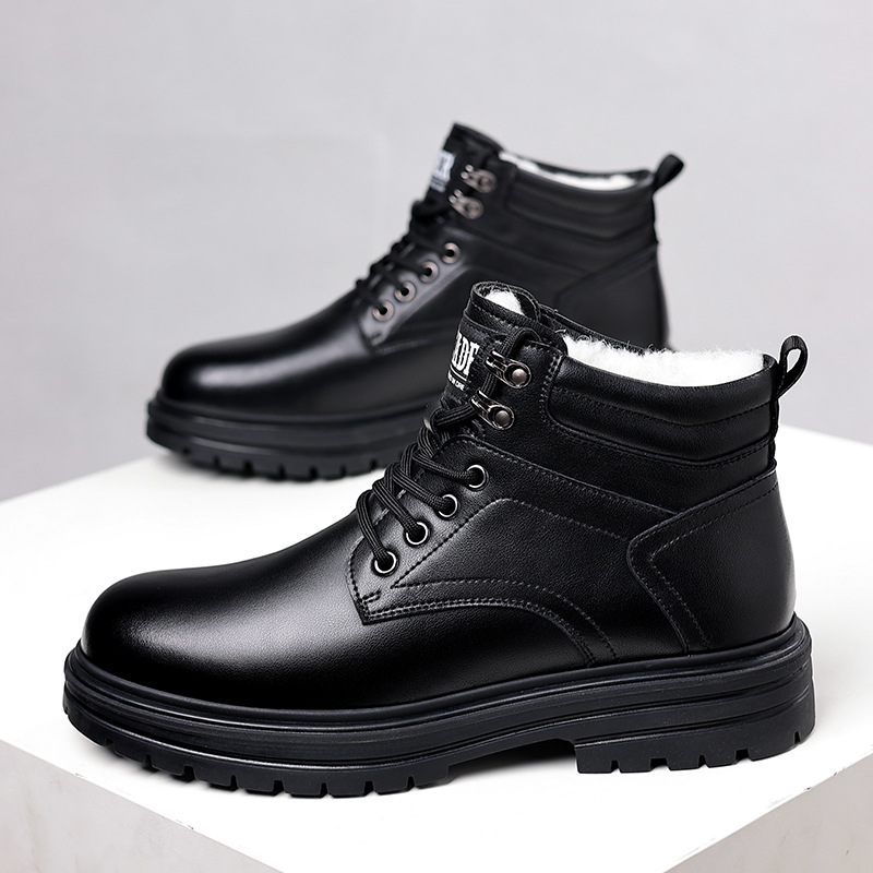 Men's High-top Retro Leather Boots With Thick Sole And Grip_voghion.com